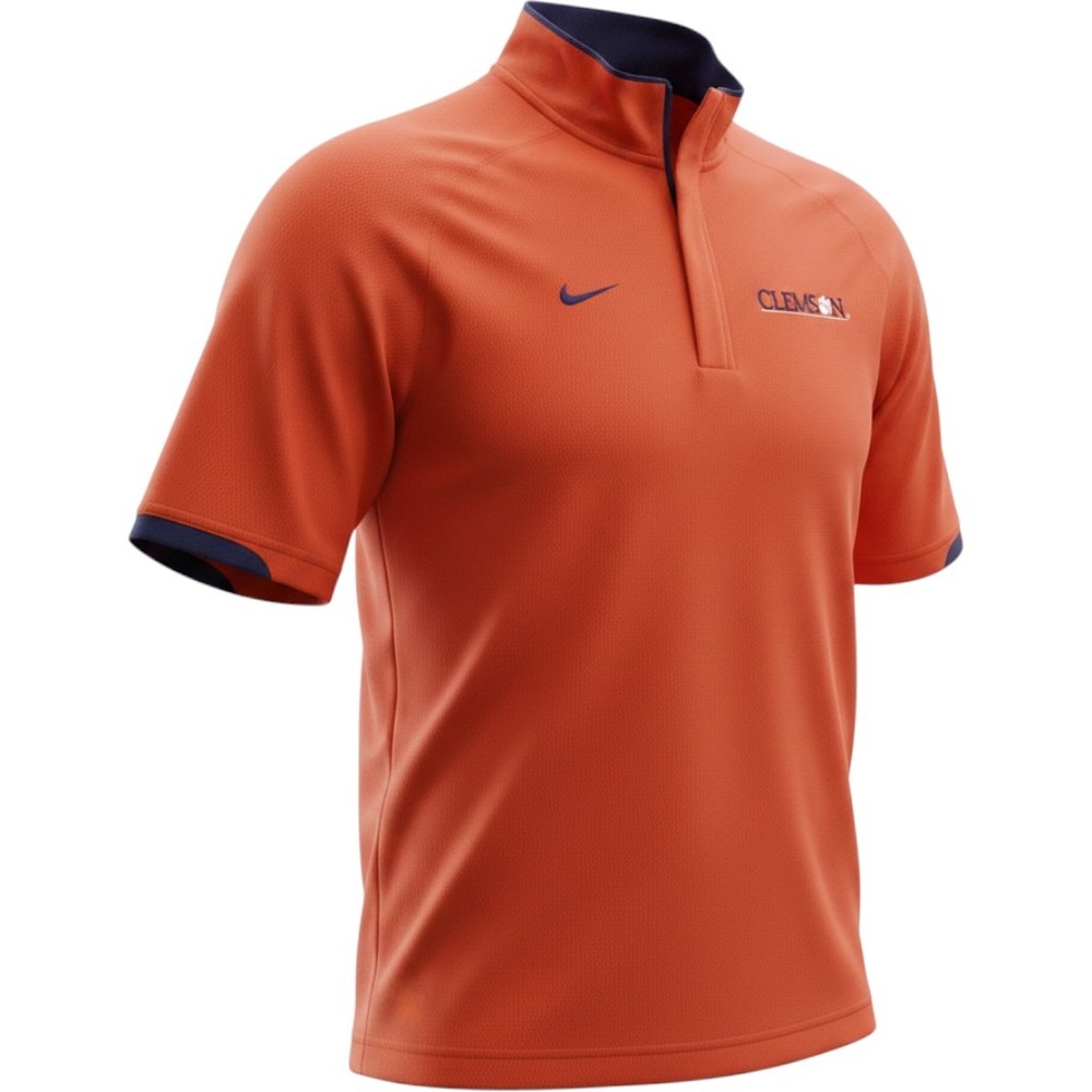 Nike Clemson Tigers FIT DRY Polo Orange Navy Short Sleeve 1/4 Zip Pullover Small